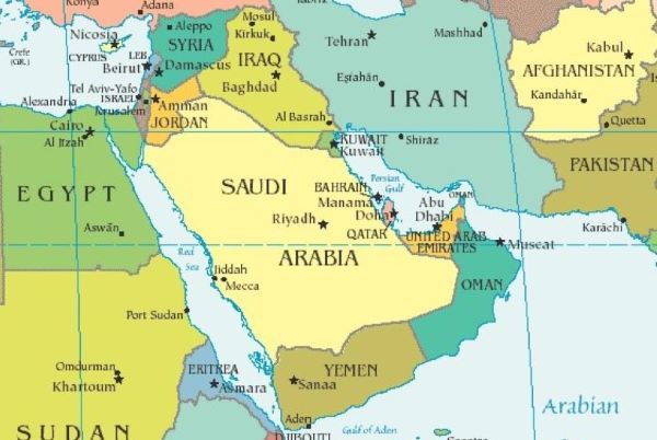 Map of the Middle East showing the threat of regional conflict